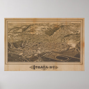 Ithaca New York 1882 Antiek panoramische kaart Poster