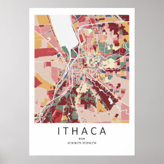 Ithaca New York Kaart Poster | Moderne Stads Muur