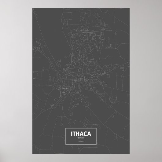 Ithaca, New York (wit op zwart) Poster (Voorkant)