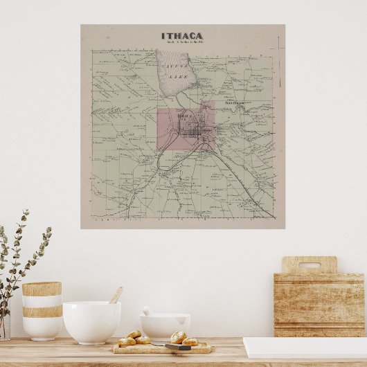  Ithaca NY-kaart (1866) Poster (Keuken)