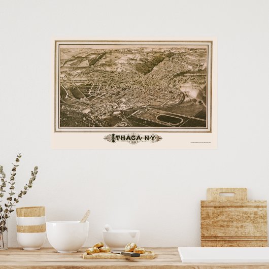 Ithaca, NY Panoramic Map - 1882 Poster (Keuken)