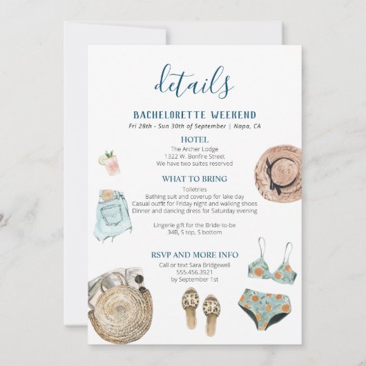 Itinerary Invitation meer van het met het Bachelor Kaart (Achterkant)