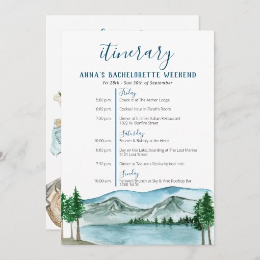 Itinerary Invitation meer van het met het Bachelor Kaart (Voorkant / Achterkant)