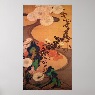 Ito Jakuchu Chrysanthemums met een stream met Rock Poster