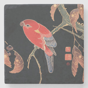 Ito Jakuchu Red Parrot op de tak Japanse kunst Stenen Onderzetter