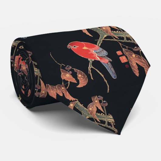 Ito Jakuchu Red Parrot op de tak Japanse kunst Stropdas (Opgerold)