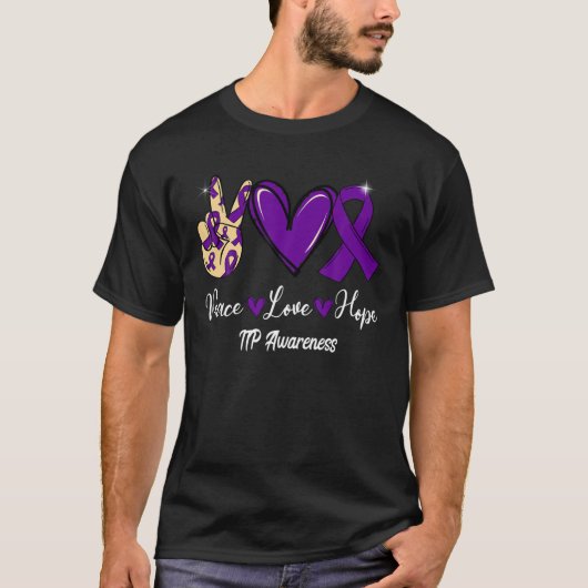 ITP Awareness Peace Love Hope Paars Ribbon T-shirt (Voorkant)