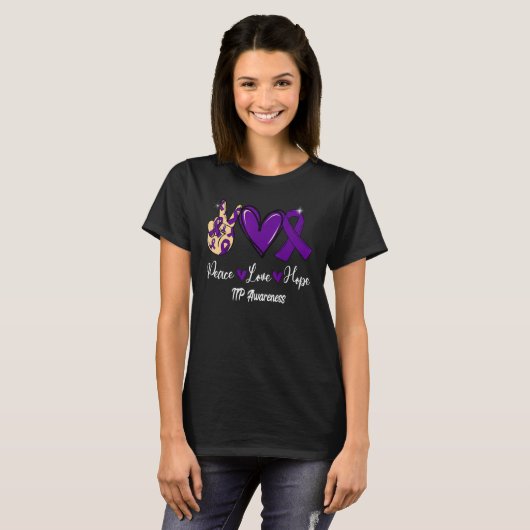 ITP Awareness Peace Love Hope Paars Ribbon T-shirt (Voorkant volledig)