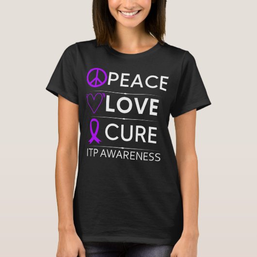 ITP Awareness Purpura Paars Ribbon Love Cure T-shirt (Voorkant)