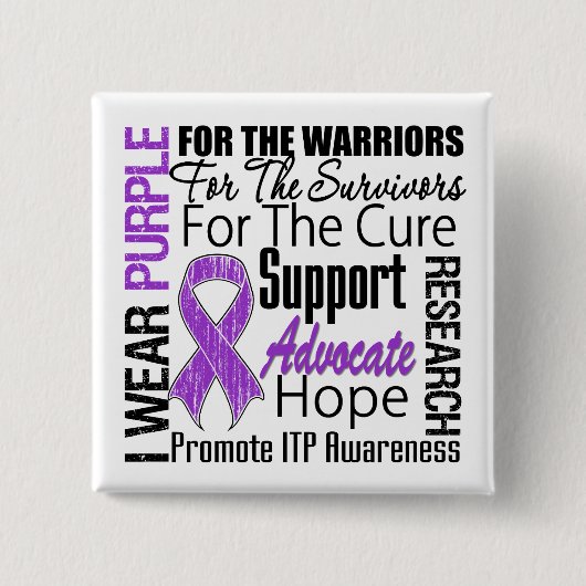 ITP Bewustheid ik Draag Paars lint Vierkante Button 5,1 Cm (Voorkant)