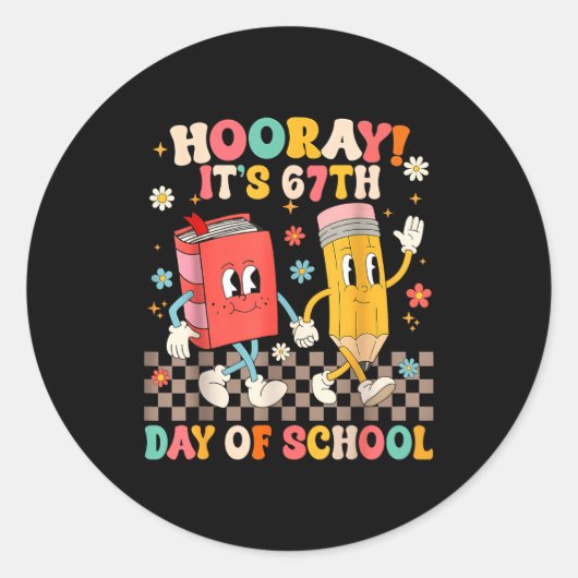 It's 67th Day Of School 67 Days Of School Funny Nu Ronde Sticker (Voorkant)
