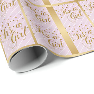 It's a Baby Girl - Pink and Gold Confetti Dots Cadeaupapier