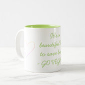 It's a beautiful day to save lives! - Go vegan - Tweekleurige Koffiemok (Voorkant links)