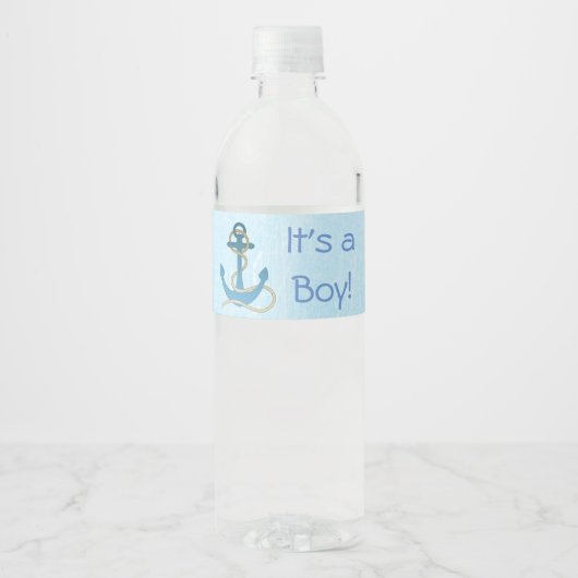 "It's a Boy" Anker Nautisch Blauw Flessenlabel Waterfles Etiket (Voorkant)