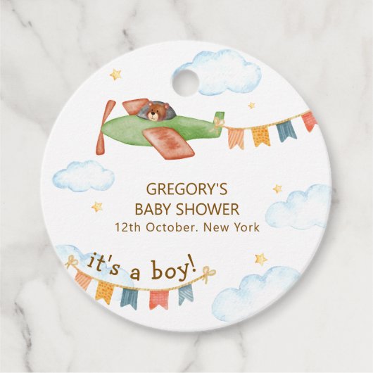 It's A Boy Bear Airplane Sky Baby Shower  Bedankjes Labels (Voorkant)