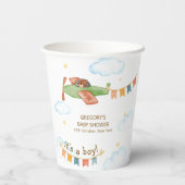 It's A Boy Bear Airplane Sky Baby Shower  Papieren Bekers (Achterkant)