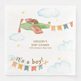It's A Boy Bear Airplane Sky Baby Shower  Servet