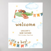 It's A Boy Bear Airplane Sky Baby Shower Welcome Poster (Voorkant)