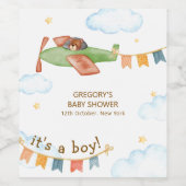 It's A Boy Bear Airplane Sky Baby Shower Wijn Etiket (Enkel label)