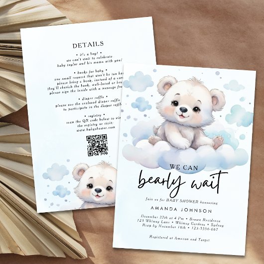 It's a boy bearly wait woodland baby bear shower kaart