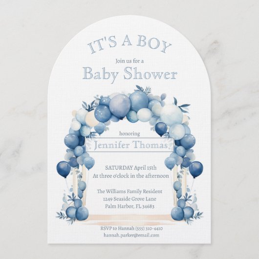 It's a BOY Blue Balloon Arch Baby Shower Kaart (Voorkant)