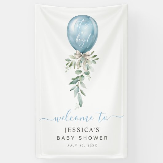It's A Boy Blue Balloon Baby Shower Welcome Spandoek (Verticaal)