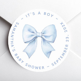 It's a Boy Blue Bow Baby Shower  Ronde Sticker