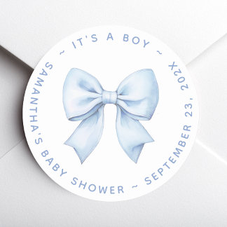 It's a Boy Blue Bow Baby Shower  Ronde Sticker