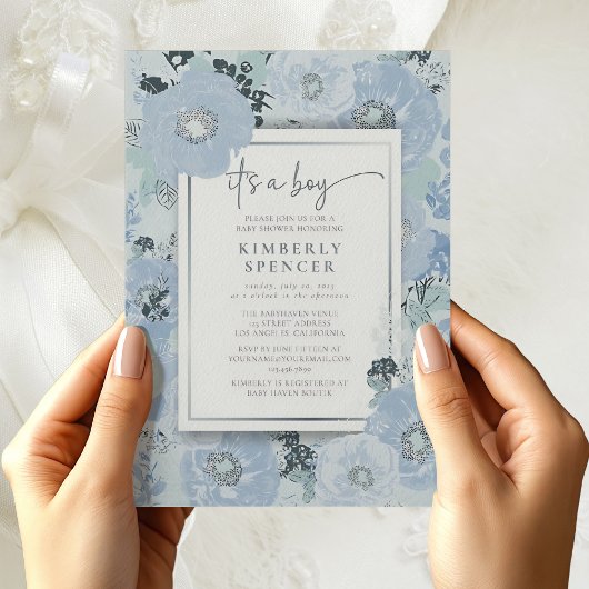 It's A Boy Blue Floral Baby Shower  Kaart
