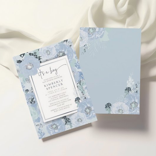 It's A Boy Blue Floral Baby Shower  Kaart