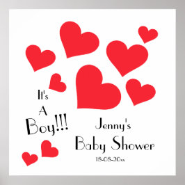 It's A Boy! - Cute Red Hearts Custom Baby Shower Poster