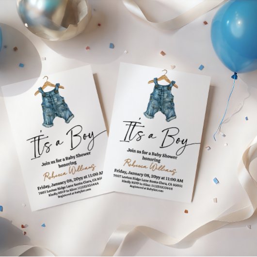 It's a Boy Denim Clothes Blue Jean Baby Shower Kaart