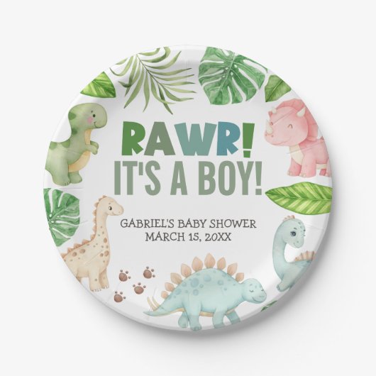 It's a Boy Dinosaur Baby Shower Papieren Bordje (Voorkant)