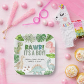It's a Boy Dinosaur Baby Shower Papieren Bordje (Feest)