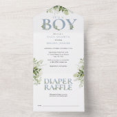 Its A Boy Dusty Blue Floral Greenery Baby Shower All In One Uitnodiging (Binnen)