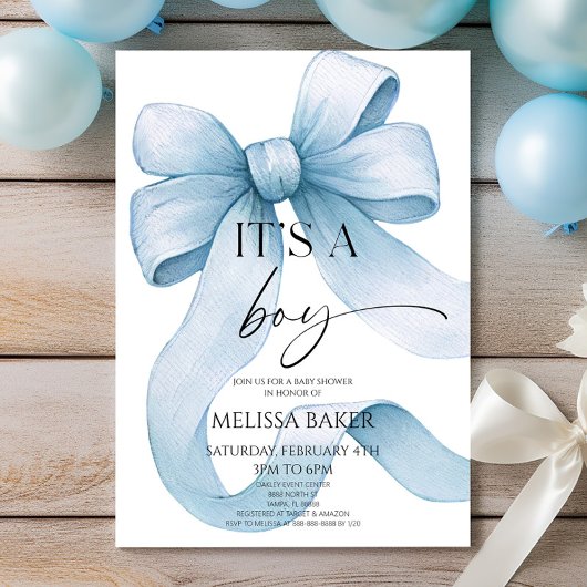 It's A Boy Elegant Blue Bow Baby Shower Kaart