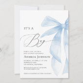 It's a Boy | Elegant Classy Blue Bow Baby Shower Kaart (Voorkant)