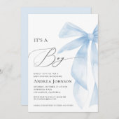 It's a Boy | Elegant Classy Blue Bow Baby Shower Kaart (Voorkant / Achterkant)