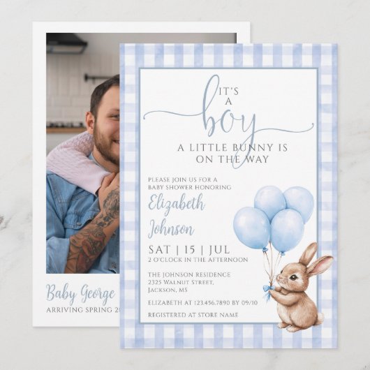 Its A Boy Little Bunny Baby Shower Photo QR Code Kaart (Voorkant / Achterkant)