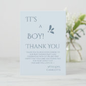 It's A Boy! Minimalism Pastel Blue Baby Shower Bedankkaart (Staand voorkant)