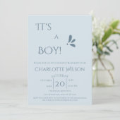 It's A Boy! Minimalism Pastel Blue Baby Shower Kaart (Staand voorkant)