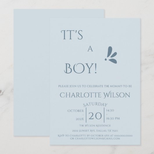 It's A Boy! Minimalism Pastel Blue Baby Shower Kaart (Voorkant / Achterkant)