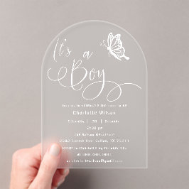 It's A Boy Modern Minimal Butterfly Baby Shower Acryl Uitnodigingen