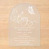 It's A Boy Modern Minimal Butterfly Baby Shower Acryl Uitnodigingen (Voorkant)