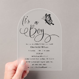 It's A Boy Modern Minimal Butterfly Baby Shower Acryl Uitnodigingen
