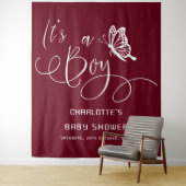It's A Boy Modern Minimal Butterfly Baby Shower Wandkleed (In situ)