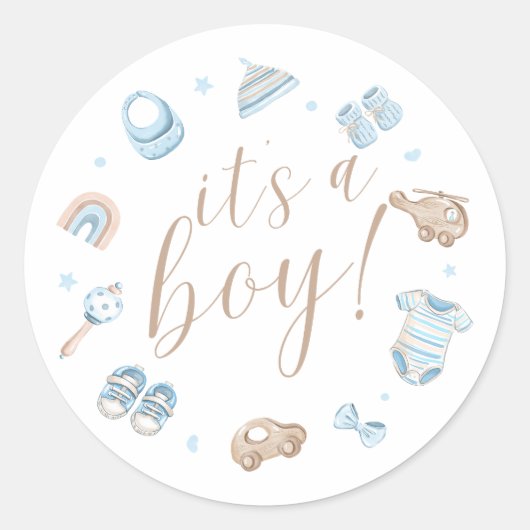 It's a Boy Round Baby Shower Stickers  (Voorkant)