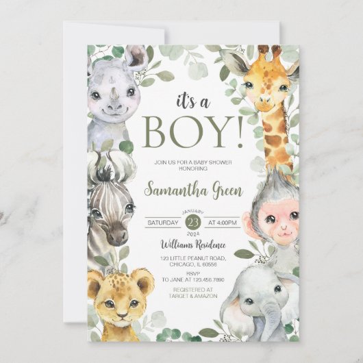 It's a Boy Safari Baby Shower Kaart (Voorkant)
