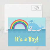 It's a Boy - Schattigee baby blauwe vinvis met reg Aankondigingskaart (Voorkant / Achterkant)