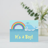 It's a Boy - Schattigee baby blauwe vinvis met reg Aankondigingskaart (Staand voorkant)